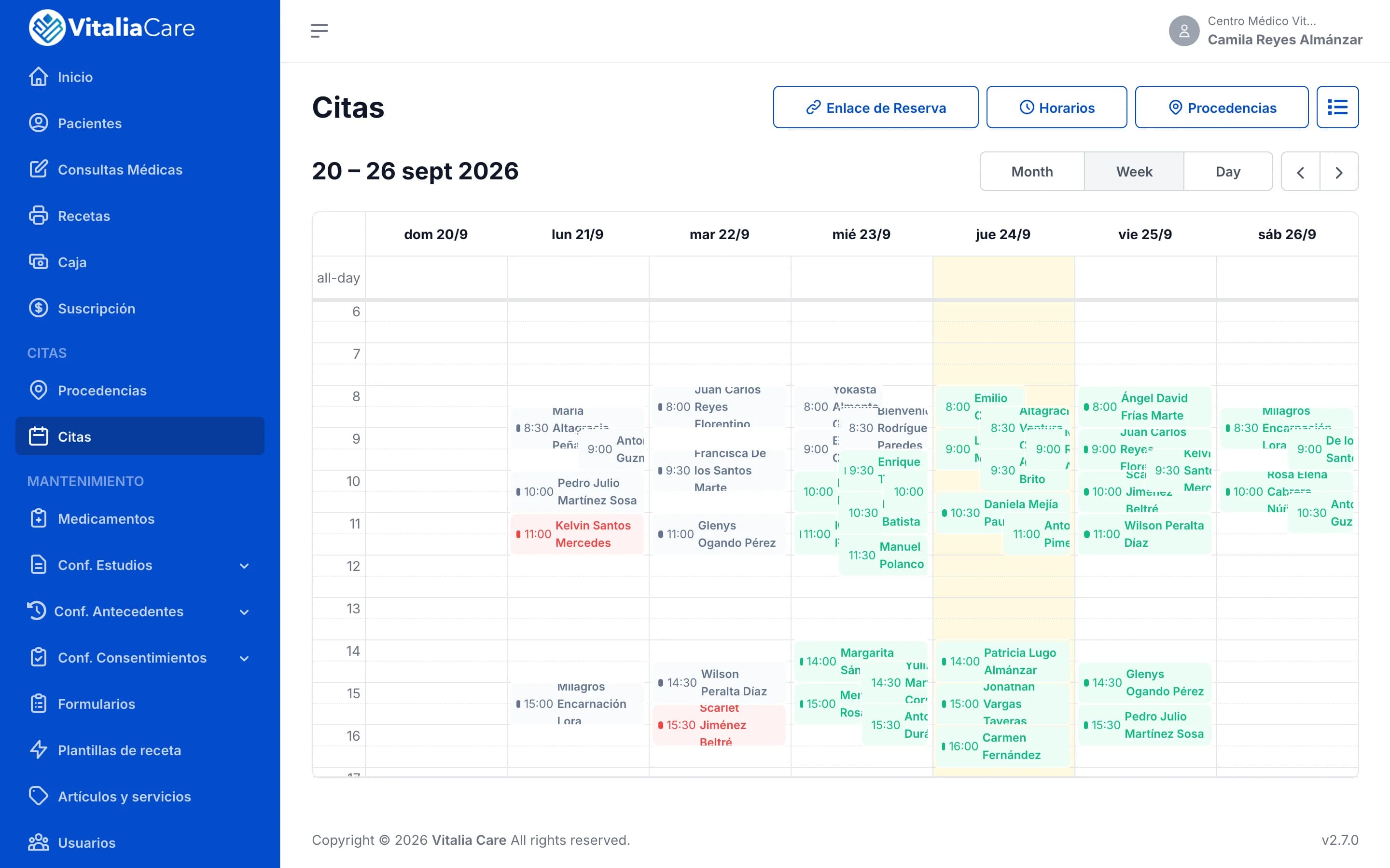 Agenda semanal del consultorio